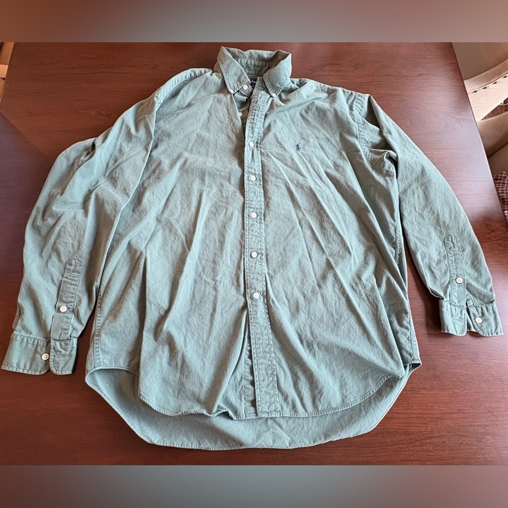 Ralph Lauren Blaire Activewear green Button Up Oxford Dress Shirt L 100% cotton